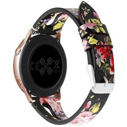 Sankel Leather Strap Compatible for Samsung Galaxy Watch 3 41mm/Active 2 Bands,Women 20mm Slim Leather Wristband Replacement for Galaxy Watch Active 40mm/Galaxy Watch 42mm/Gear Sport(Black/Floral)