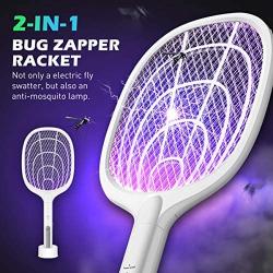 Bug Zapper, 3000 Volt Indoor & Outdoor Electric Fly Swatter, USB Rechargeable Mosquito Killer Racket for Home Bedroom, Kitchen,Office, Backyard, Patio,Safe to Touch with 3-Layer Safety Mesh