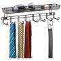 mDesign Closet Wall Mount Mens Accessory Storage Organizer Rack - Holds Belts, Neck Ties, Watches, Change, Sunglasses, Wallets - 8 Hooks and Basket - Bronze