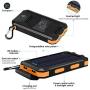 Solar Charger 20000mAh Portable Outdoor Waterproof Solar Power Bank, Camping External Backup Battery Pack Dual 5V USB Ports Output, 2 Led Light Flashlight with Compass (Orange)