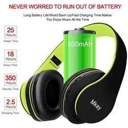 Bluetooth Headphones Wireless,MKay Over Ear Headset V5.0 with Microphone, Foldable & Lightweight, Support Tf Card MP3 Mode and Fm Radio for Cellphones Laptop TV(Black-Green)