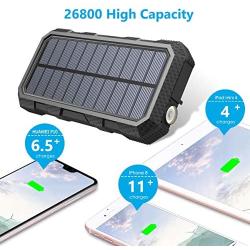 Hiluckey Solar Charger 26800mAh Power Bank PD 18W Portable Charger with USB C Port External Battery with LED Flashlight for Smartphones, Tablets, Laptops and More