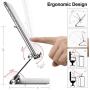 Cell Phone Stand Holder Adjustable Increase Fully Foldable Thick Aluminum Desktop Cellphone Cradle Dock with Anti-Slip Base and Convenient Charging Port for iPhone for Bedside Table, Ofice, Desk