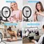 10&quot Selfie Ring Light with Tripod Stand & Cell Phone Holder,Dimmable Led Desk Makeup Ring Light, 4 Light Modes and 16 Color Modes Fill Light for Live Streaming YouTube Video Photo Photography