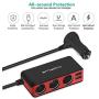 AUOPLUS 120W 3-Way Cigarette Lighter Splitter Car Charger Adapter DC 12V/24V Outlet Power Socket Extension with 4 USB Chargers(6.8A) for iPhone X/8/7/6s,iPad, Galaxy Note/S Phones, Dash Cam and More