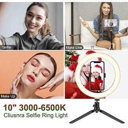 Cliusnra LED Selfie Ring Light: 10.2" Small Tripod Stand Phone Holder Kit YouTube Video iPhone Ipad Photography Photo Vlog Makeup Dimmable Warm/White/Natural O-Light for Desk Floor Large USB Halo Lamp