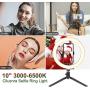 Cliusnra LED Selfie Ring Light: 10.2" Small Tripod Stand Phone Holder Kit YouTube Video iPhone Ipad Photography Photo Vlog Makeup Dimmable Warm/White/Natural O-Light for Desk Floor Large USB Halo Lamp