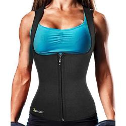 Junlan Sauna Sweat Vest Slim Tummy Shaper Waist Trainer Vest with Zipper for Workout Women Tank Top Corset