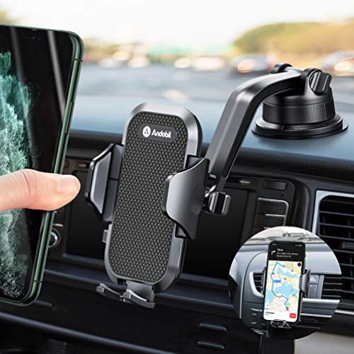 Andobil Car Phone Mount Easy Clamp, Dashboard Windshield Air Vent Cell Phone Holder Anti-Shake Strong Suction Universal Cradle Compatible iPhone 11 Pro Max/XS/SE/7, Samsung Galaxy S20+/Note 10/S8 Plus