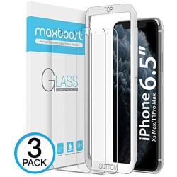 Maxboost Screen Protector for Apple iPhone 11 Pro Max and iPhone XS Max (6.5") (3 Pack, Clear) 0.25mm Tempered Glass Screen Protector w/ Advanced HD Clarity / Case Friendly 99% Touch Accurate