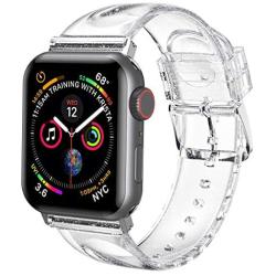 iiteeology Compatible with Apple Watch Band 38mm 40mm, Women Glitter Soft Silicone Sports iWatch Band Strap for Apple Watch Series 5/4/3/2/1 (38mm 40mm Clear/Silver)