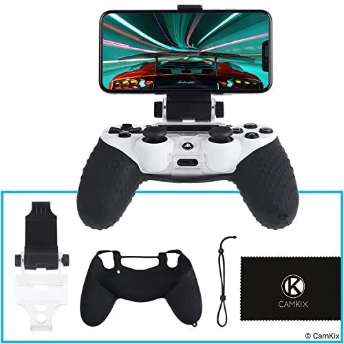CamKix Compatible Phone Mount and Skin Replacement for PS4 Controller - Ideal for PS4 Remote Play/Mobile Gaming - Adjustable Viewing Angle and Grip CamKix Compatible Phone Mount and Skin Replacement for PS4 Controller - Ideal for PS4 Remote Play/Mobile Gaming - Adjustable Viewing Angle and Grip