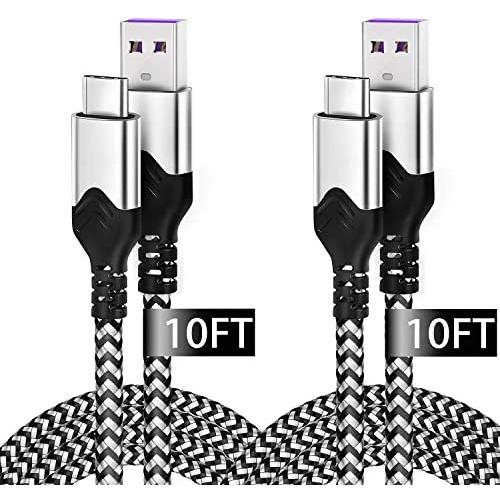 USB Type C Cable 10ft,2 Pack Durable USB C Charger Cable for Samsung Galaxy S10 Plus,Fast Charging USB C Braided Cable for Google Pixel 3a Pixel 2 Samsung S9 S8 Note 9 LG G8 V50 V20