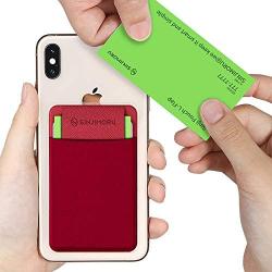 Sinjimoru Business Card Holder for Back of Phone, Reusable iPhone Stick on Wallet, Credit Card Holder for Smartphone. Sinji Pouch L-Flap, Red