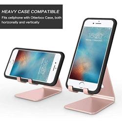 Emoly Adjustable Cell Phone Stand, 2020 Aluminum Desktop Cellphone Stand with Anti-Slip Base and Convenient Charging Port, Fits All Smart Phones (Pink)