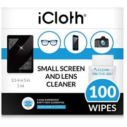 iCloth Lens and Screen Cleaner Pro-Grade Individually Wrapped Wet Wipes, Wipes for Cleaning Small Electronic Devices Like Smartphones and Tablets, Box of 100