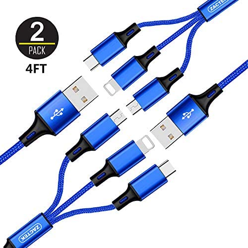 2Pack Multi Charging Cable-ZACTEK- Nylon Braided (4FT) Aluminum Connector USB Cable for Mobile Phones Tablets and More