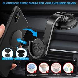 Suction Cup Phone Holder for Socket Users, pop-tech Dashboard Car Phone Mount for Collapsible Grip with Adjustable 360°Rotation, Includes 3M Sticky Adhesive Replacement for Expanding Stand - Black