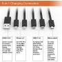 CHAFON Multi Charging Cable Short 3A,6 in 1 USB Charger Cord with 2 USB C,2 Phone,Micro Adapter Ports Replacement for Cell Phone Tablets Speaker and More | Black,5.3 Inch, 2 Pack