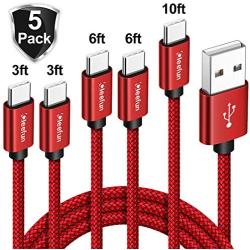 CLEEFUN USB Type C Cable Fast Charging, [6Pack, 3/3/6/6/10/10 ft] USB-A to USB-C Charger Cord for Samsung Galaxy S10e S20 S10 S9 S8 Plus, Note 10 9 8,A10e A20 A51， Moto G8 G7, LG G8 G7-Nylon Braided
