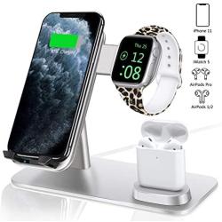 MITERV Wireless Charger, 3 in 1 Qi-Certified Fast Charging Dock Station for iPhone 11/11 Pro Max/XR/XS/X/8/8P Nightstand Mode for Apple Watch Series 5/4/3/2/1 Airpods Pro/2/1 Sliver