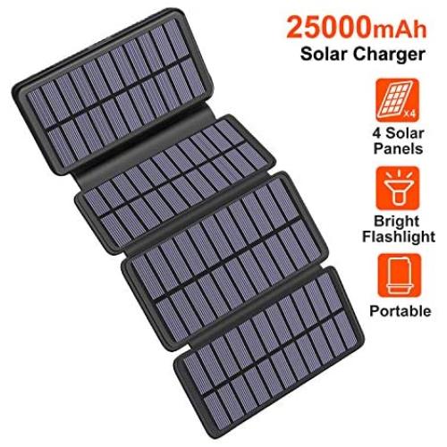 Solar Charger 25000mAh, Riapow Waterproof Solar Power Bank with 4 Panels, Dual USB & Type-C Input for Electronic Devices Like Phones, ipad and Laptop, Outdoor Camping