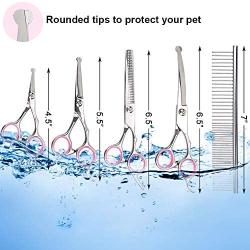 OBloved Dog Grooming Scissors Kit, 8pcs Stainless Steel Pet Grooming Scissors， Trimming Shears kit-Thinning, Straight, Curved Shears and Comb for Cat Pet