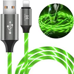 LED Phone Charger Cable - 6.5ft Light Up Visible Flowing Charger Charging Cord Compatible with 11 Pro Max XS XR X 8 7 6S 6 Plus 5S 5 (Green)