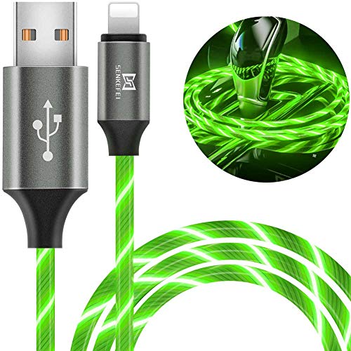 LED Phone Charger Cable - 6.5ft Light Up Visible Flowing Charger Charging Cord Compatible with 11 Pro Max XS XR X 8 7 6S 6 Plus 5S 5 (Green)