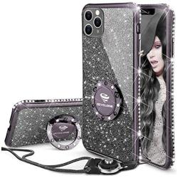 OCYCLONE iPhone 11 Pro Max Case, Cute Glitter Sparkle Bling Diamond Rhinestone Bumper with Ring Kickstand Women Girls Soft Protective Phone Case for iPhone 11 Pro Max [6.5 inch] 2019 - Black