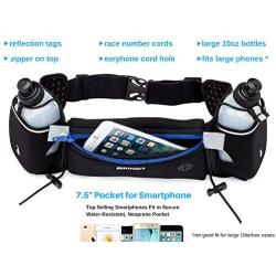 Running Belt with Water Bottles | Running Hydration Belt has Water Resistant Waist Pack to Fit iPhone, Samsung, Android, etc | Adjustable Belt | 10oz Bottles | Attach Race Number | Hiking & Cycling