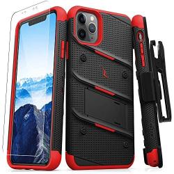 ZIZO Bolt Series iPhone 11 Pro Case - Heavy-Duty Military-Grade Drop Protection w/Kickstand Included Belt Clip Holster Tempered Glass Lanyard - Black/Red