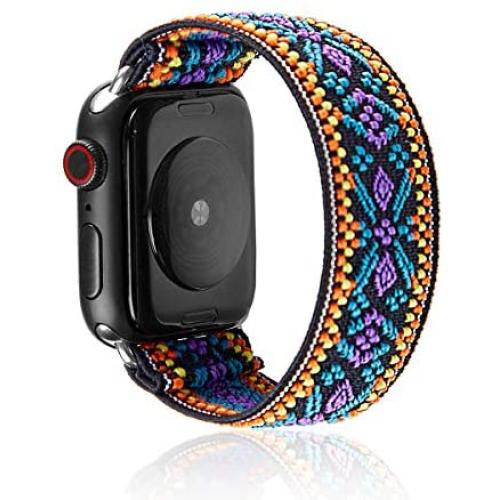 Elastic Band Compatible for Apple Watch, Scrunchie Stretch Wristbands Replacement Bracelet Loop Sport Strap for iWatch Series 1 2 3 4 5, Women Girls, Bohemian, 42/44mm