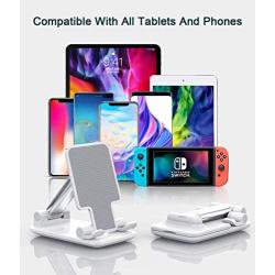 JIMO Adjustable Cell Phone Stand, Foldable Tablet Stand Portable Phone Holder for Desk Compatible with iPhone 11 Pro XS Max XR X Samsung Galaxy S10 S9&Tablets,White