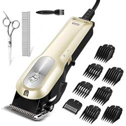 OMORC Dog Clippers with 12V High Power for Thick Coats, Professional Heavy Duty Dog Grooming Kit, Plug-in & Quiet Pet Clippers with 8 Comb Guides, 1 Scissor, 1 Comb, 1 Cleaning Brush