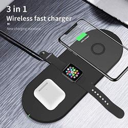 Houkoli Wireless Charger 3 in 1, Dual 10W Fast Wireless Charging Pad, for Apple iWatch Series 5/4/3/2/1, AirPods, iPhone 11/XS MAX/XR/XS/X/8/8 Plus, Samsung Galaxy S20/S10/S9/S8 All Qi-Enabled Phones