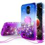 LG Rebel 4 LTE Case, LG Aristo 3 Case, LG Zone 4 Case, LG Phoenix 4 Case,LG Risio 3/Aristo 2 Plus Case,Cute Ring Liquid Glitter Phone Case Cover Kickstand Bling Diamond for Girls Women (Purple/Blue)
