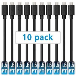 USB Cable Pack,Mopower 10 Pcs 1.6FT High Speed USB 2.0 A Male to Micro B Charge and Sync Cables for Samsung Galaxy,HTC,BlackBerry and Motorola Smartphones & Tablets Black (10-Pack)