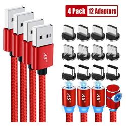 Magnetic Charging Cable, A.S 3 in 1 Magnetic Phone Charger Cable, Compatible with Mirco USB, Type C Smartphone and iProduct Device (4 Pack,1ft/3ft/6ft/6ft)