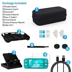 Delamu Accessories Kit Compatible with Nintendo Switch Lite, Large Carrying Case+ Protective Case + Tempered Glass and More for Nintendo Switch Lite Accessories Kit (Renewed)