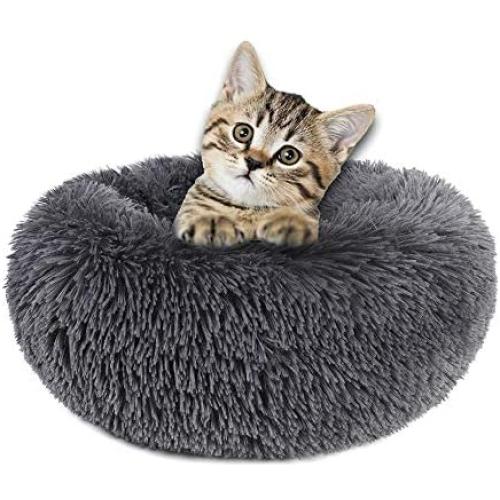 otoez Round Plush Donut Pet Bed Fur Donut Cuddler Warm Soft Dog Cat Cushion Bed Calming Bed Non-Slip Bottom (15"/19"/23/27"/31/39)