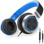 AILIHEN C8 Wired Headphones with Microphone and Volume Control Folding Lightweight Headset for Cellphones Tablets Chromebook Smartphones Laptop Computer PC Mp3/4 (Black/Blue)