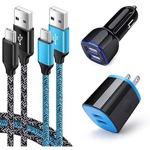 USB C Charger Set for Samsung Galaxy A20 S20 S10 A10e A50 A51 A70 A71 A01 S9 S8+ Note 20 Note10+ 9 8, Dual Port USB Wall Charging Block Cube, Car Charger Adapter with 2-Pack Type C Fast Charge Cable