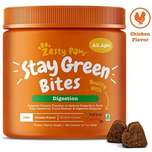 Zesty Paws Stay Green Bites for Dogs - Grass Burn Soft Chews for Lawn Spots Caused by Dog Urine - Cran-Max Cranberry for Urinary Tract & Bladder - with Apple Cider Vinegar + Digestive Enzymes - 90 Ct