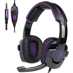 Stereo Gaming Headset for PS4, SADES SA930 Wired Noise Cancelling Headphone with Volume Control Mic Soft Memory Earmuffs for PC Laptop Mac New Xbox one(Black Purple)