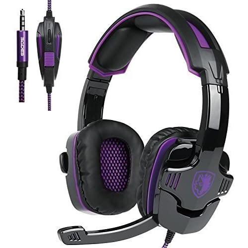 Stereo Gaming Headset for PS4, SADES SA930 Wired Noise Cancelling Headphone with Volume Control Mic Soft Memory Earmuffs for PC Laptop Mac New Xbox one(Black Purple)