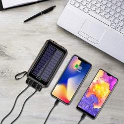 Solar Charger, 20000 mAh Portable Solar Power Bank for Cell Phone Camping External Backup Battery USB Chargers Built-in Dual USB Port/LED Flashlights for All Smartphone, Tablets, Electronic Devices