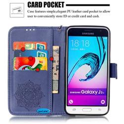 Galaxy J3 Wallet Case, Phone case for Samsung j3, JanCalm [Multi Card/Cash Slots] Flip Cover Wallet PU Leather with Stand + Wrist Strap Case for Samsung Galaxy J3 (2016) + Crystal Pen (Blue)