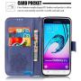 Galaxy J3 Wallet Case, Phone case for Samsung j3, JanCalm [Multi Card/Cash Slots] Flip Cover Wallet PU Leather with Stand + Wrist Strap Case for Samsung Galaxy J3 (2016) + Crystal Pen (Blue)