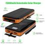 Solar Charger X-DRAGON 25000mAh Portable Power Bank with 4 Solar Panels Waterproof External Backup Battery Pack with Dual USB Outputs & Inputs, LED Flashlight for Smartphones, Tablets and More